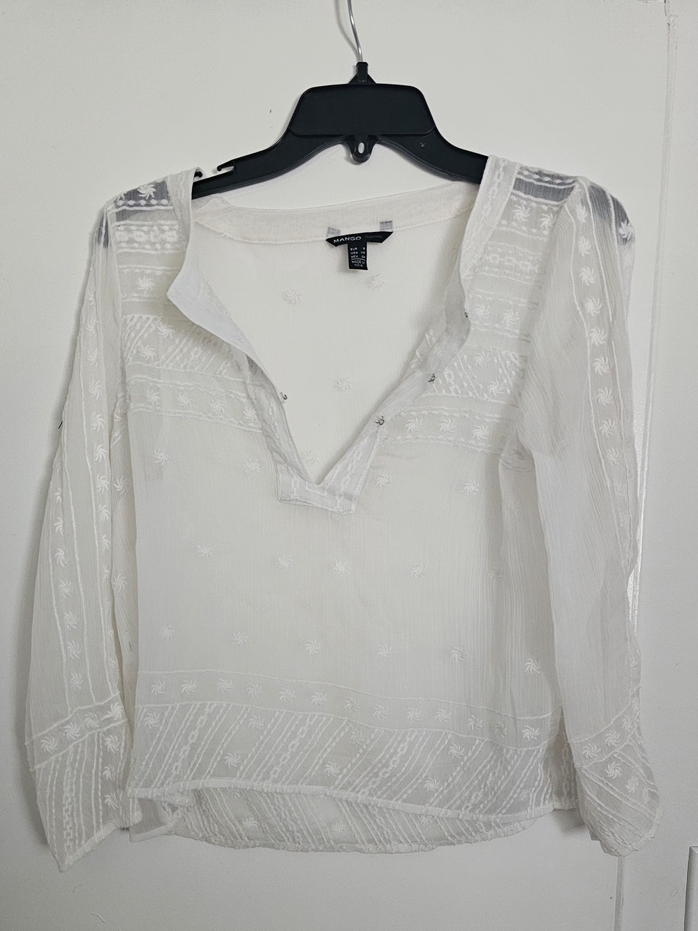 Mango White Embroidered V-Neck Boho Tunic Top